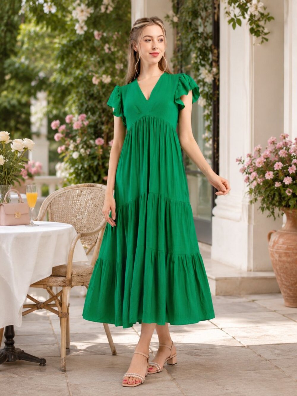 Breezy Linen-Look Tiered Maxi Dress